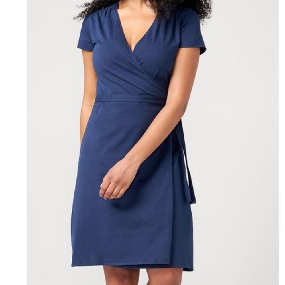 Pact Organic V Neck Wrap Dress Navy